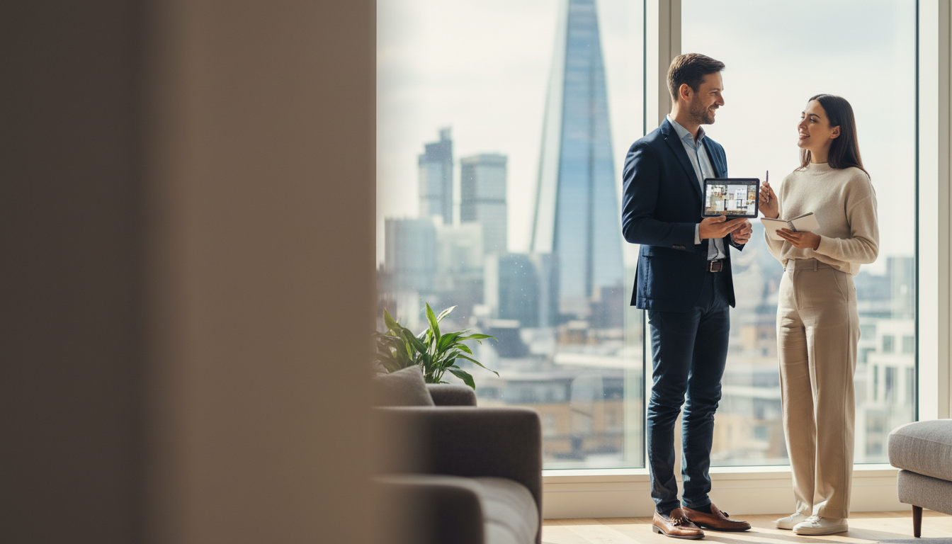 Procuro agent consulting with client in a Central London apartment
